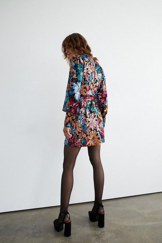 Warehouse Floral Sequin Puff Sleeve Mini Dress 3