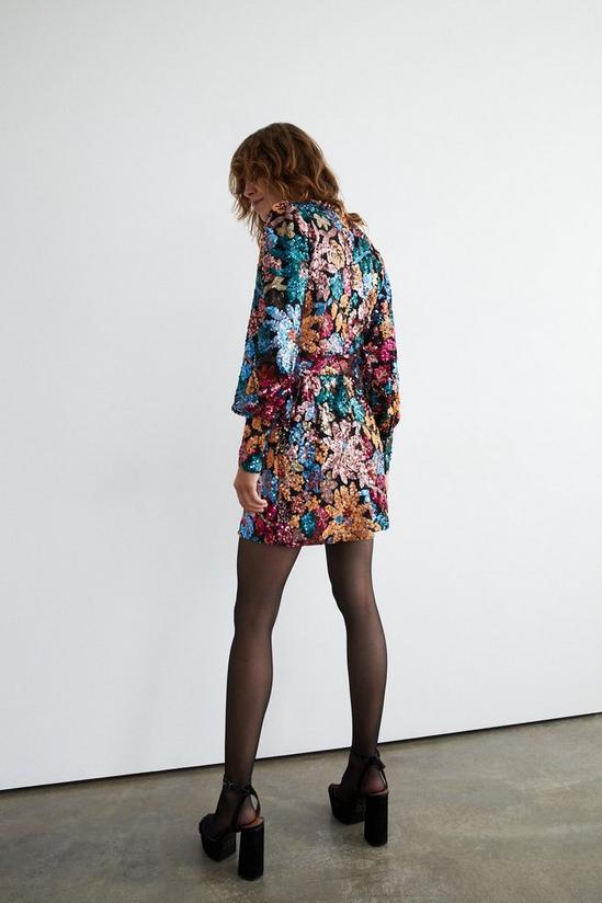 Warehouse Floral Sequin Puff Sleeve Mini Dress 5