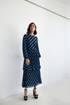 Warehouse Stripe Pleated Double Layer Midi Dress thumbnail 1