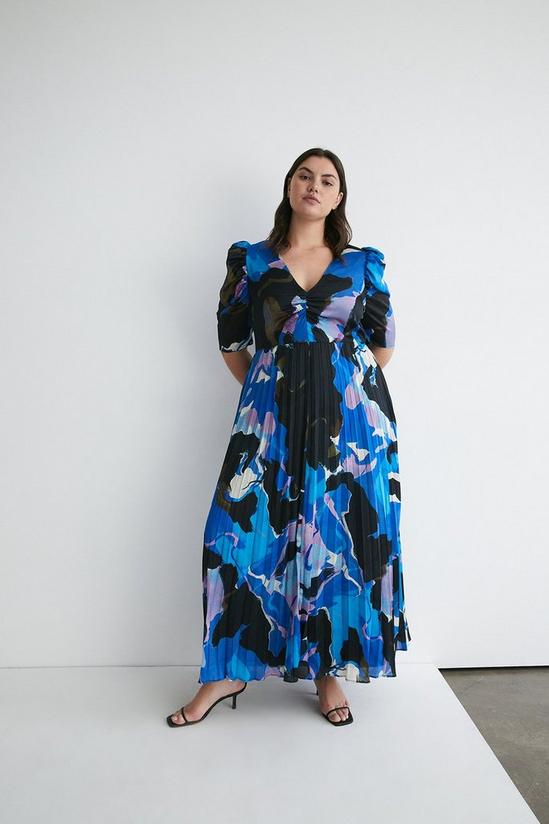 Warehouse Plus Size Abstract V Neck Pleated Maxi Dress 1