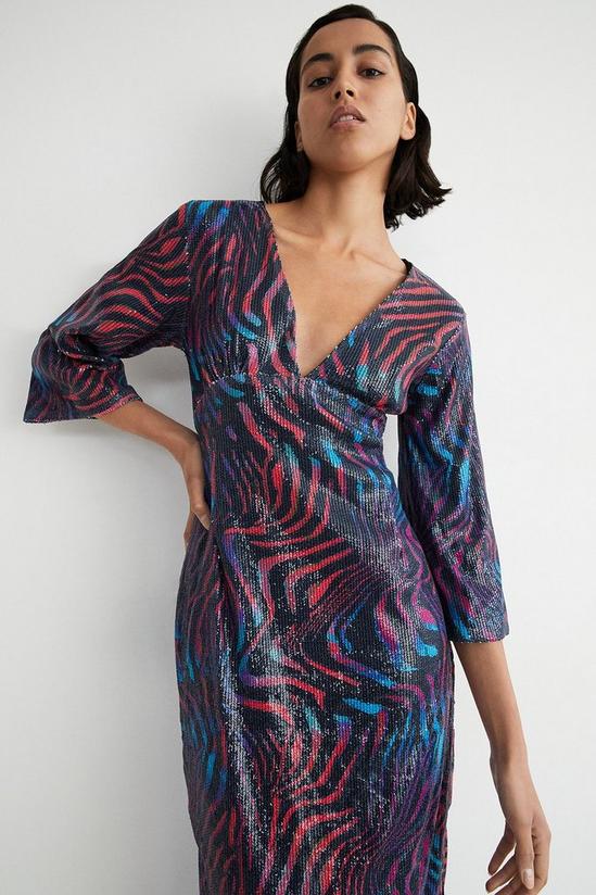 Warehouse Animal Printed Sequin Flare Sleeve Midi Dress 2