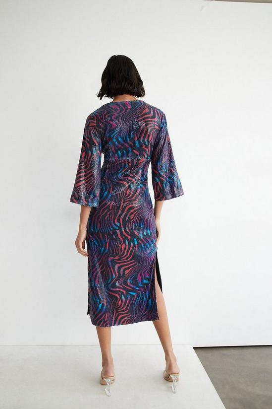 Warehouse Animal Printed Sequin Flare Sleeve Midi Dress 3