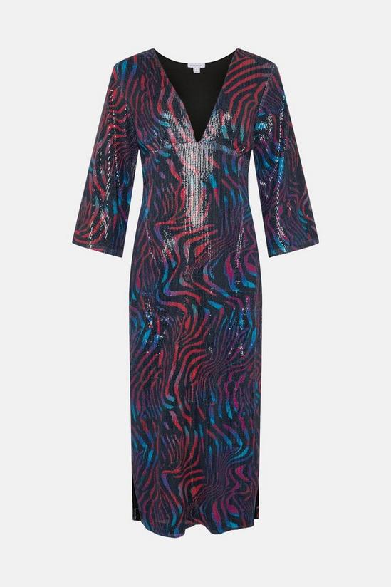 Warehouse Animal Printed Sequin Flare Sleeve Midi Dress 4