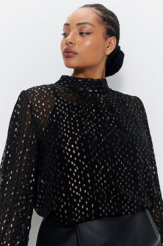 Warehouse Plus Size Sparkle High Neck Puff Sleeve Top 2