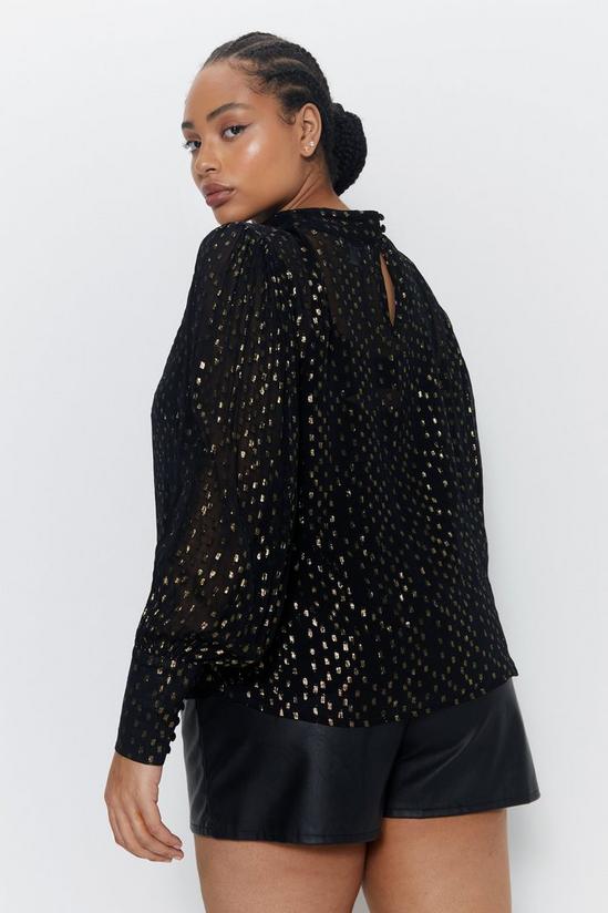 Warehouse Plus Size Sparkle High Neck Puff Sleeve Top 3