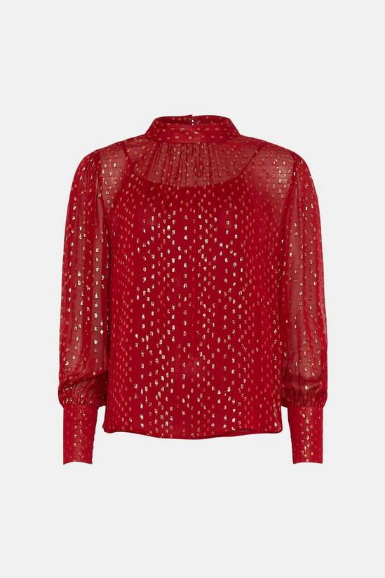 Warehouse Petite Sparkle High Neck Puff Sleeve Top 4