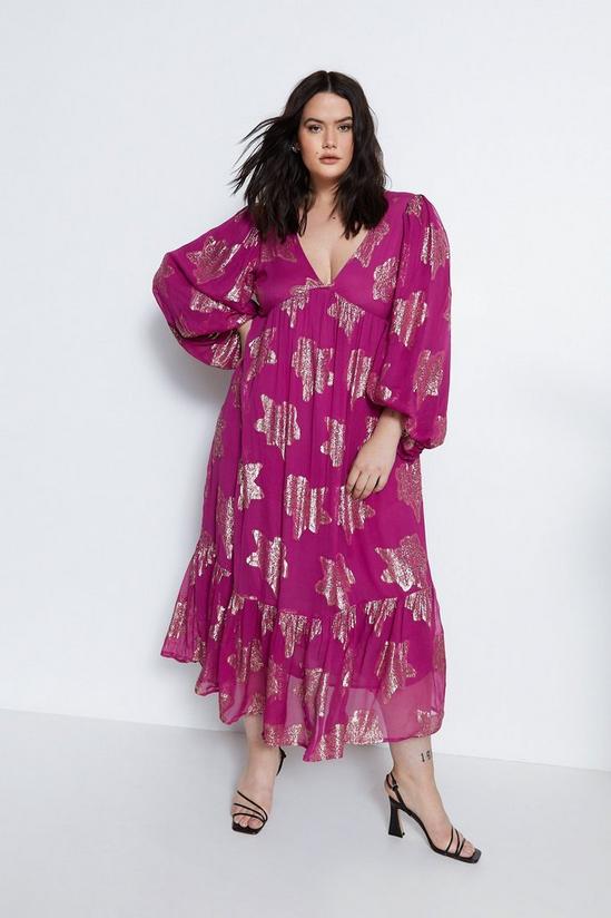 Warehouse Plus Size Sparkle Jacquard V Neck Midi Dress 1