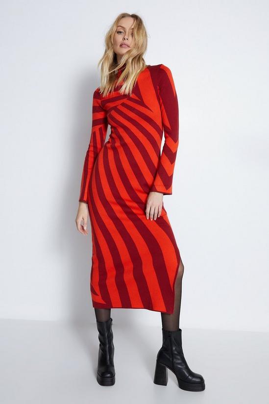 Warehouse Diagonal Stripe Knit Midi Dress 1