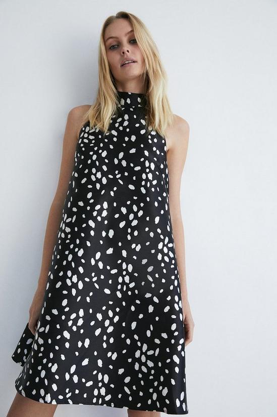 Warehouse Dalmatian Print Satin Twill Bow Back A Line Mini Dress 1