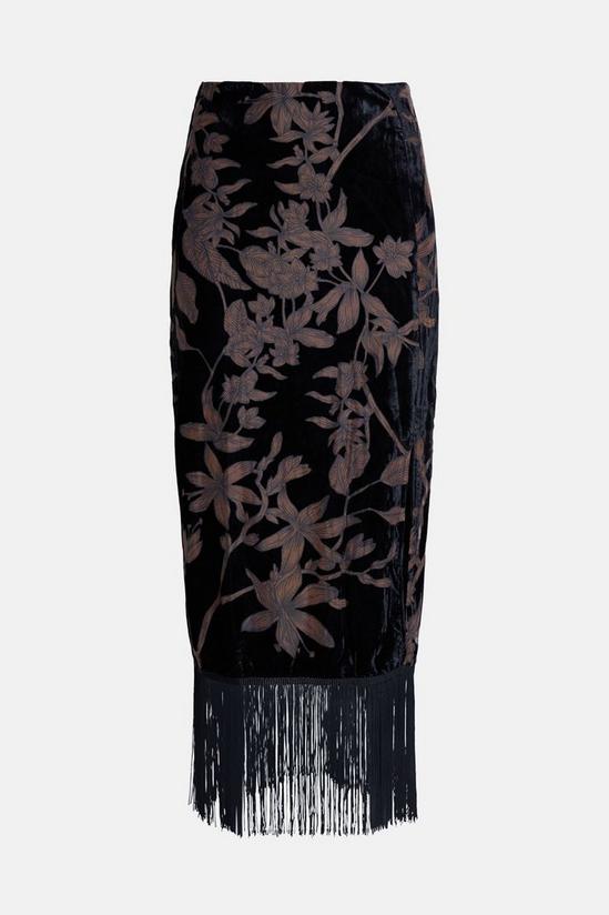 Warehouse Floral Devore Tassel Midi Skirt 4