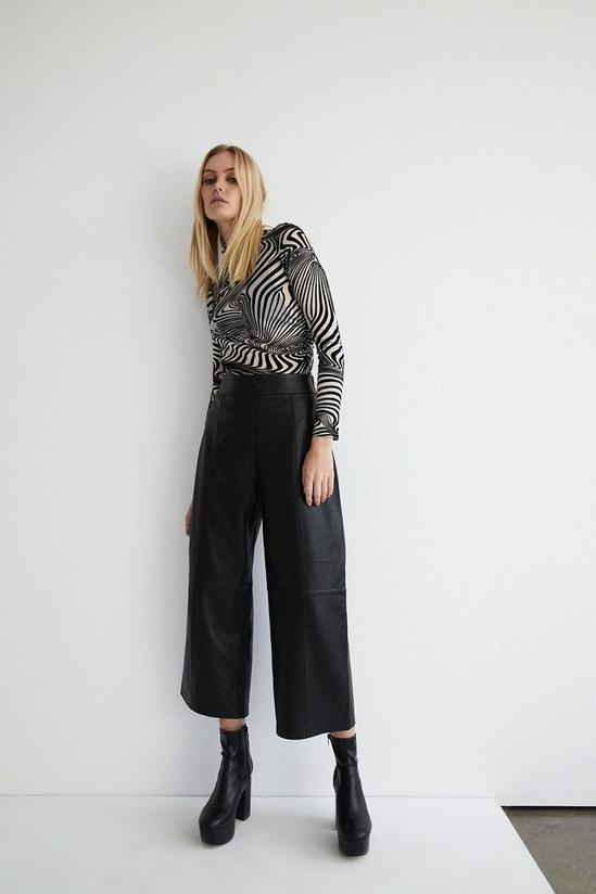 Warehouse Real Leather Wide Crop Trouser 1