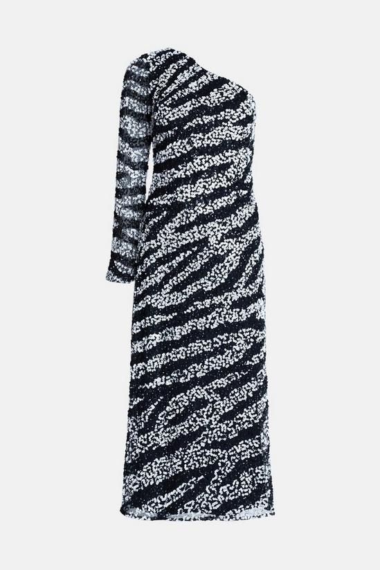 Warehouse Hand Embellished One Shoulder Zebra Midi Dress 4