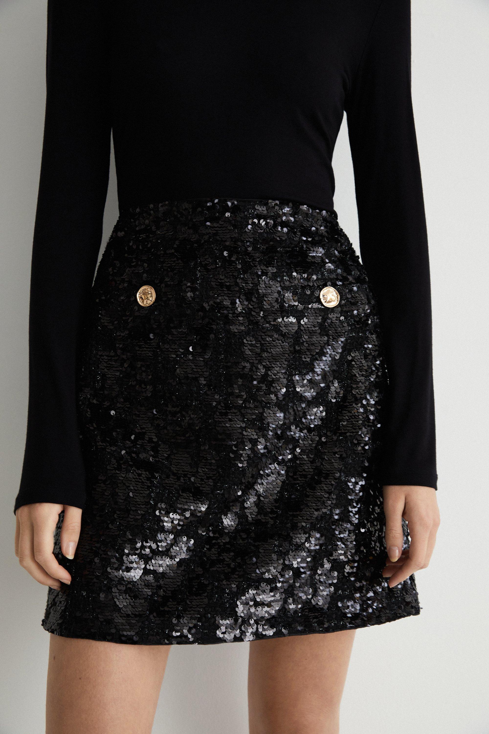 Black sequin skirt warehouse sale