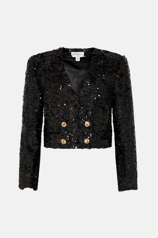 Warehouse Cropped Sequin Tweed Double Breasted Jacket 4