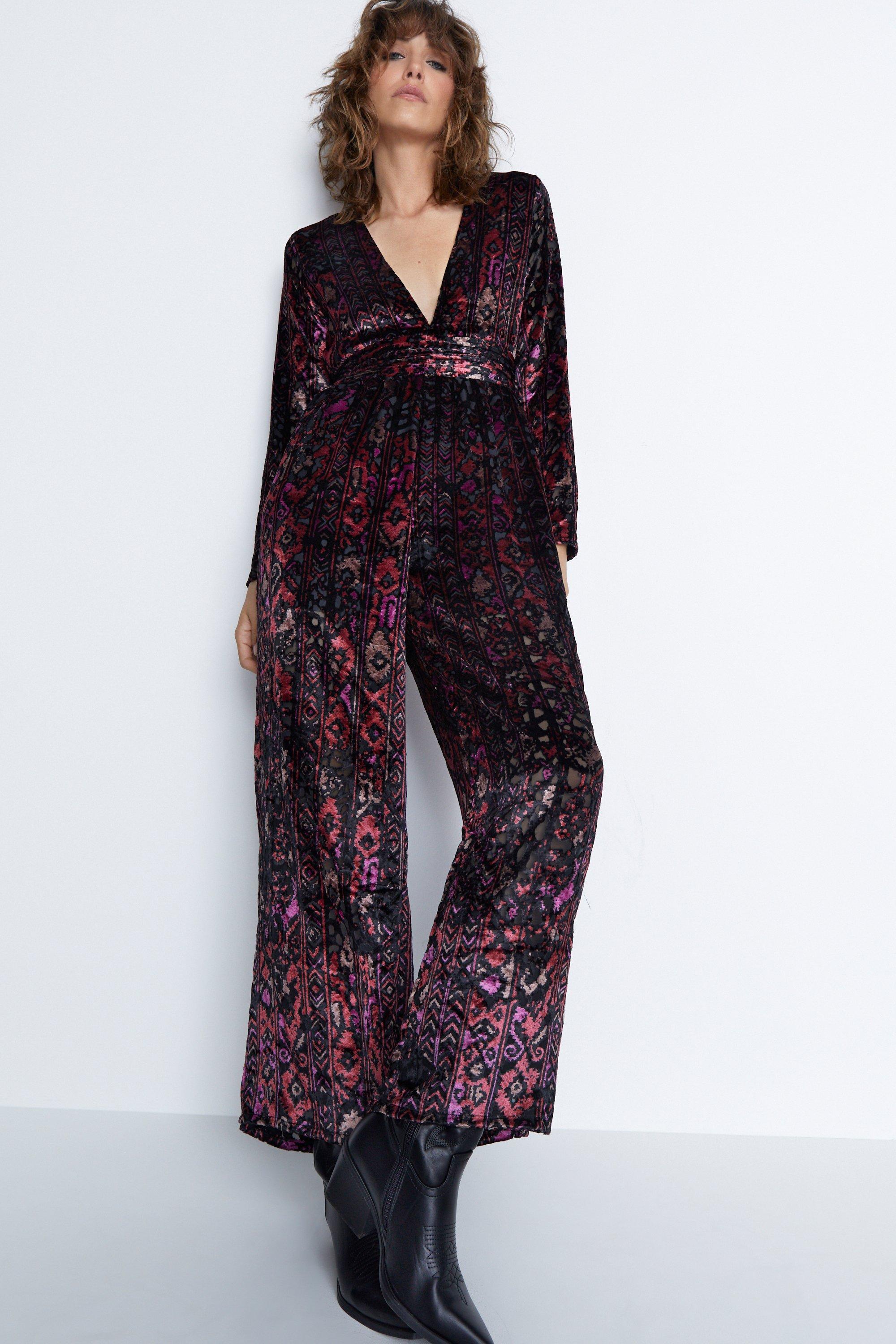 Long sleeve plunge outlet jumpsuit