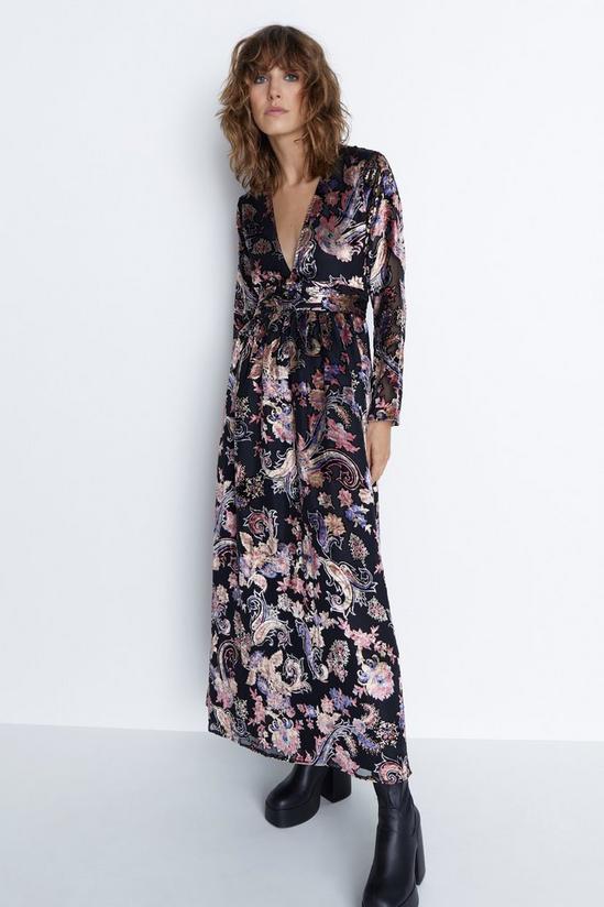 Warehouse Floral Velvet Devore Plunge Maxi Dress 1
