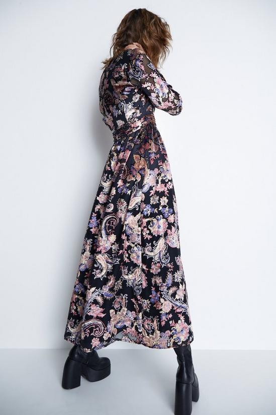 Warehouse Floral Velvet Devore Plunge Maxi Dress 3