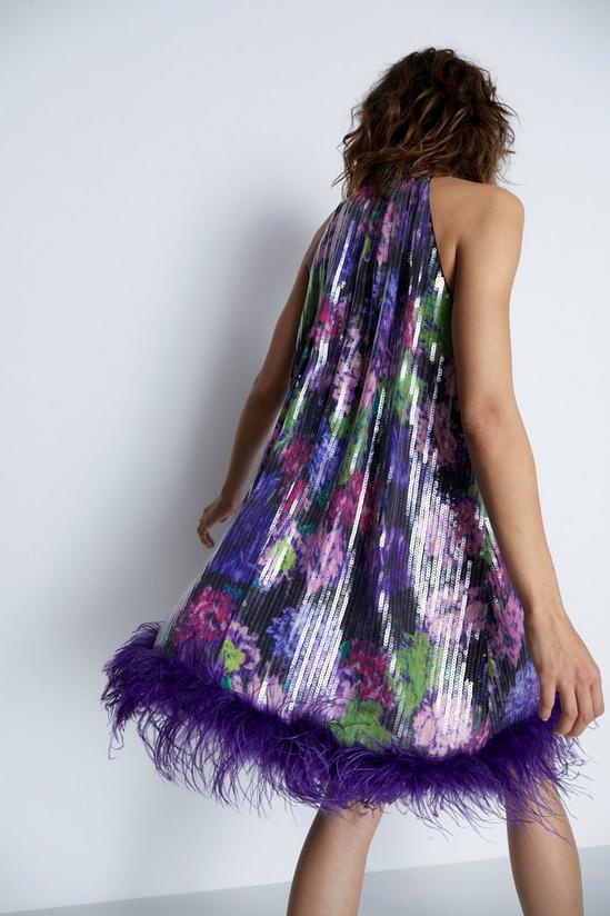 Warehouse Sequin Feather Hem Halter Dress 3