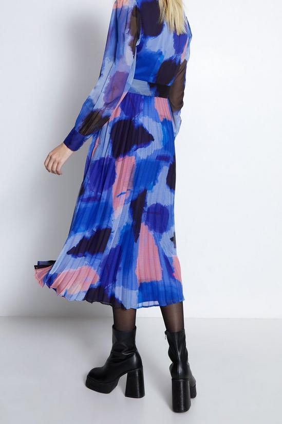 Warehouse Abstract Revere Collar Belted Pleat Chiffon Midi Dress 5