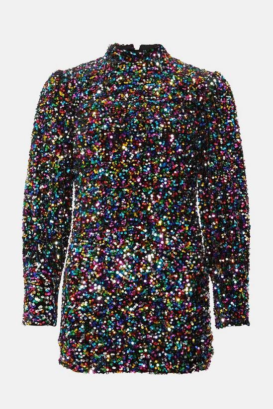 Warehouse Velvet Rainbow Sequin Cut Out Back Mini Dress 4