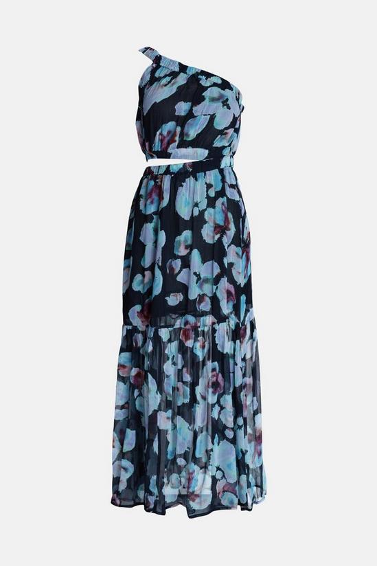 Warehouse Floral Crinkle Chiffon Cutout One Shoulder Maxi Dress 4
