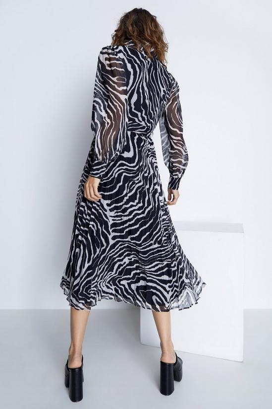 Warehouse Animal Revere Collar Belted Pleat Chiffon Midi Dress 3