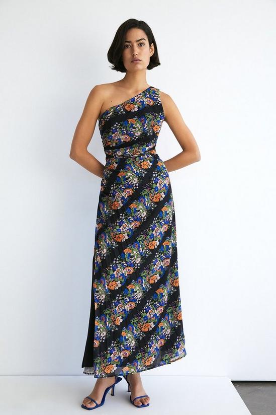 Warehouse Floral Asymmetric Neck Pleated Midi Dress 1