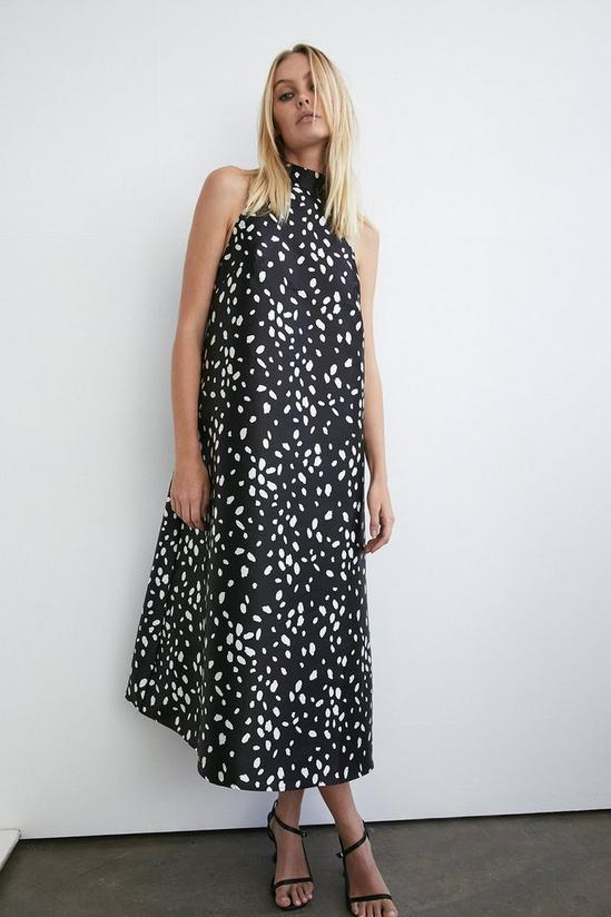 Warehouse Dalmatian Print Satin Twill Bow Back A Line Midi Dress 1