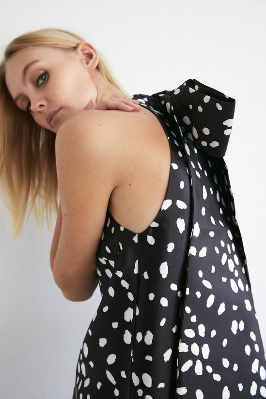 Warehouse Dalmatian Print Satin Twill Bow Back A Line Midi Dress 2