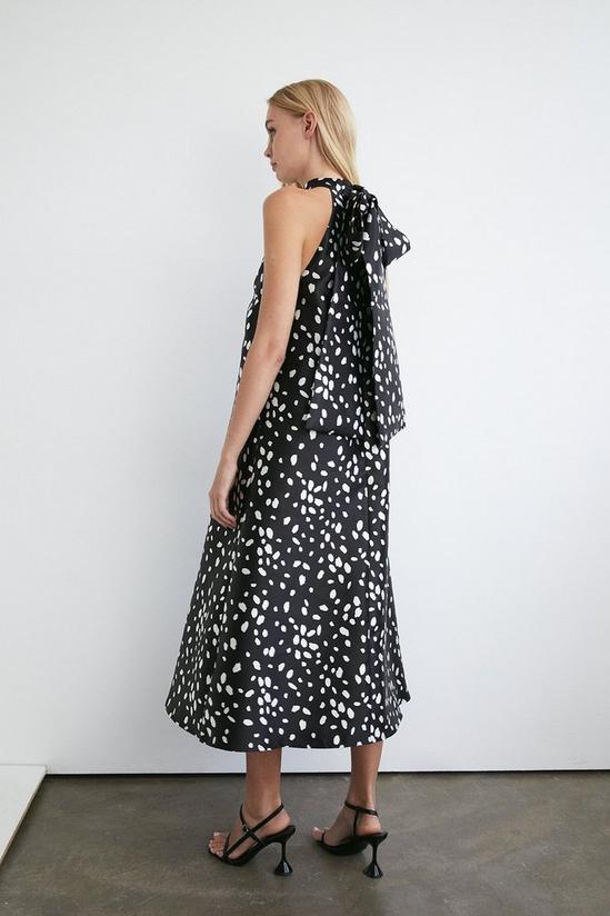 Warehouse Dalmatian Print Satin Twill Bow Back A Line Midi Dress 3