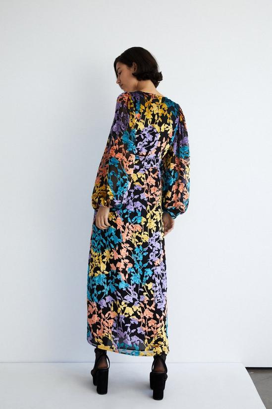 Warehouse Floral Devore Button Through Midi Dress 3