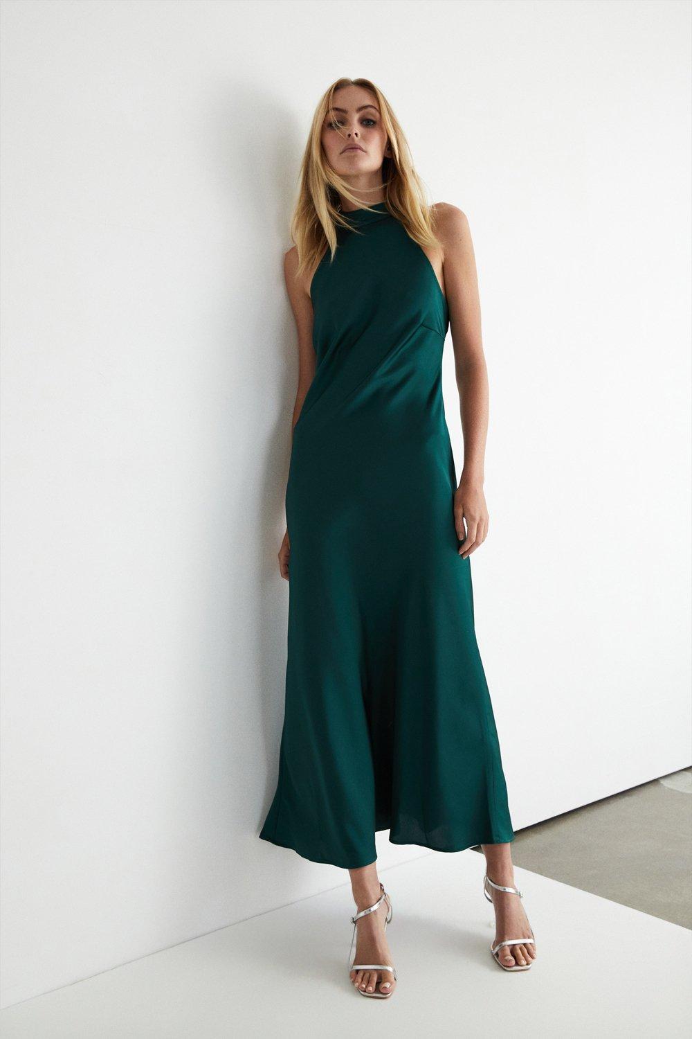 Rent Warehouse Satin Halter Neck Backless Slip Dress