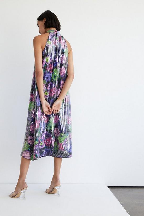 Warehouse Printed Sequin Halterneck Midi Dress 3