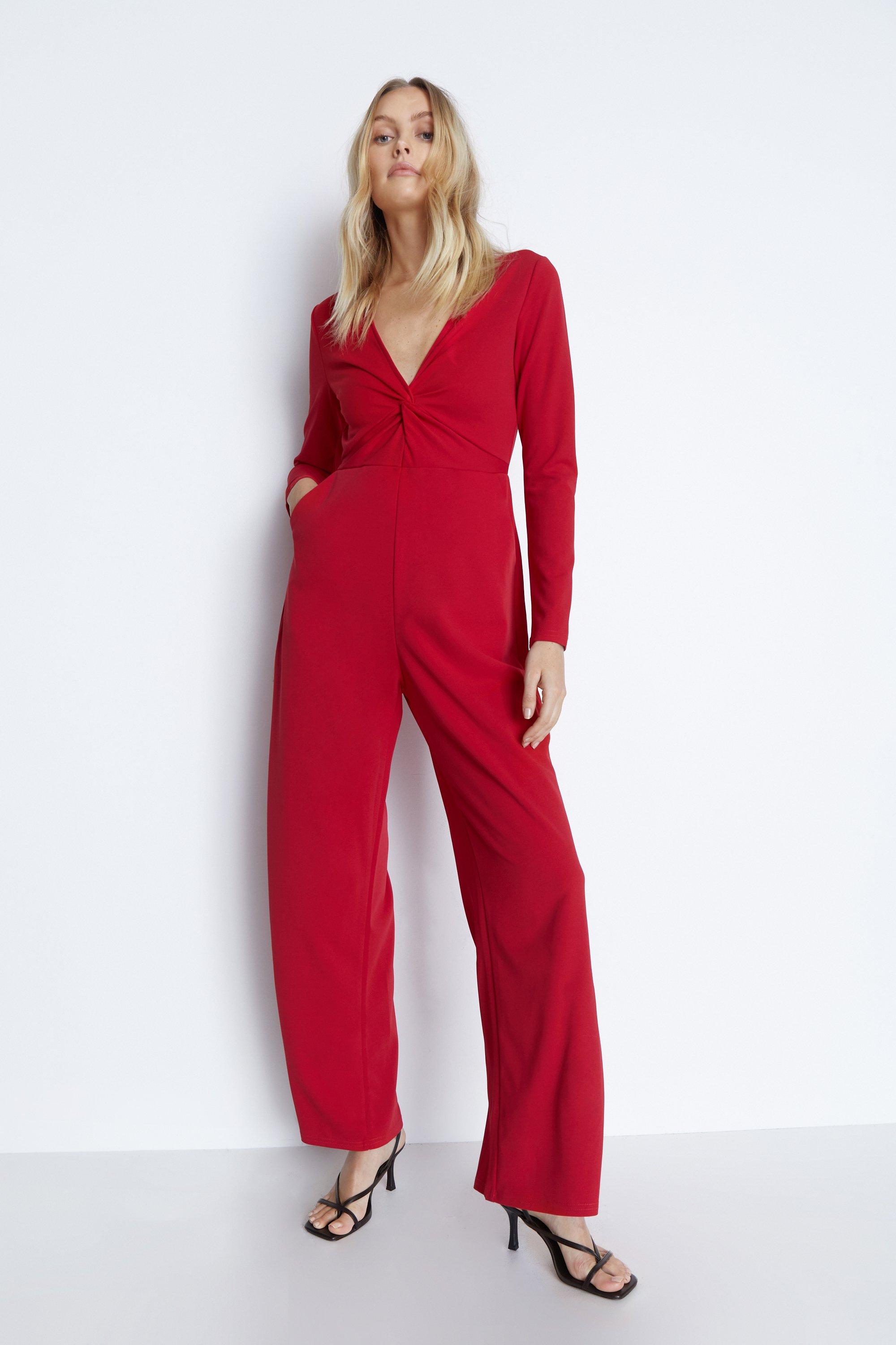 Jumpsuits, Jersey Crepe Twist Front V Neck Jumpsuit