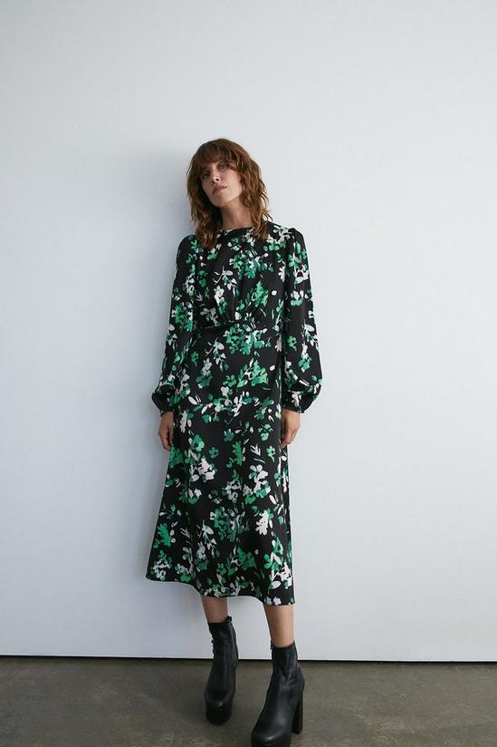 Warehouse Floral Print Long Sleeve Tea Midi Dress 1