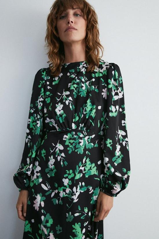 Warehouse Floral Print Long Sleeve Tea Midi Dress 2