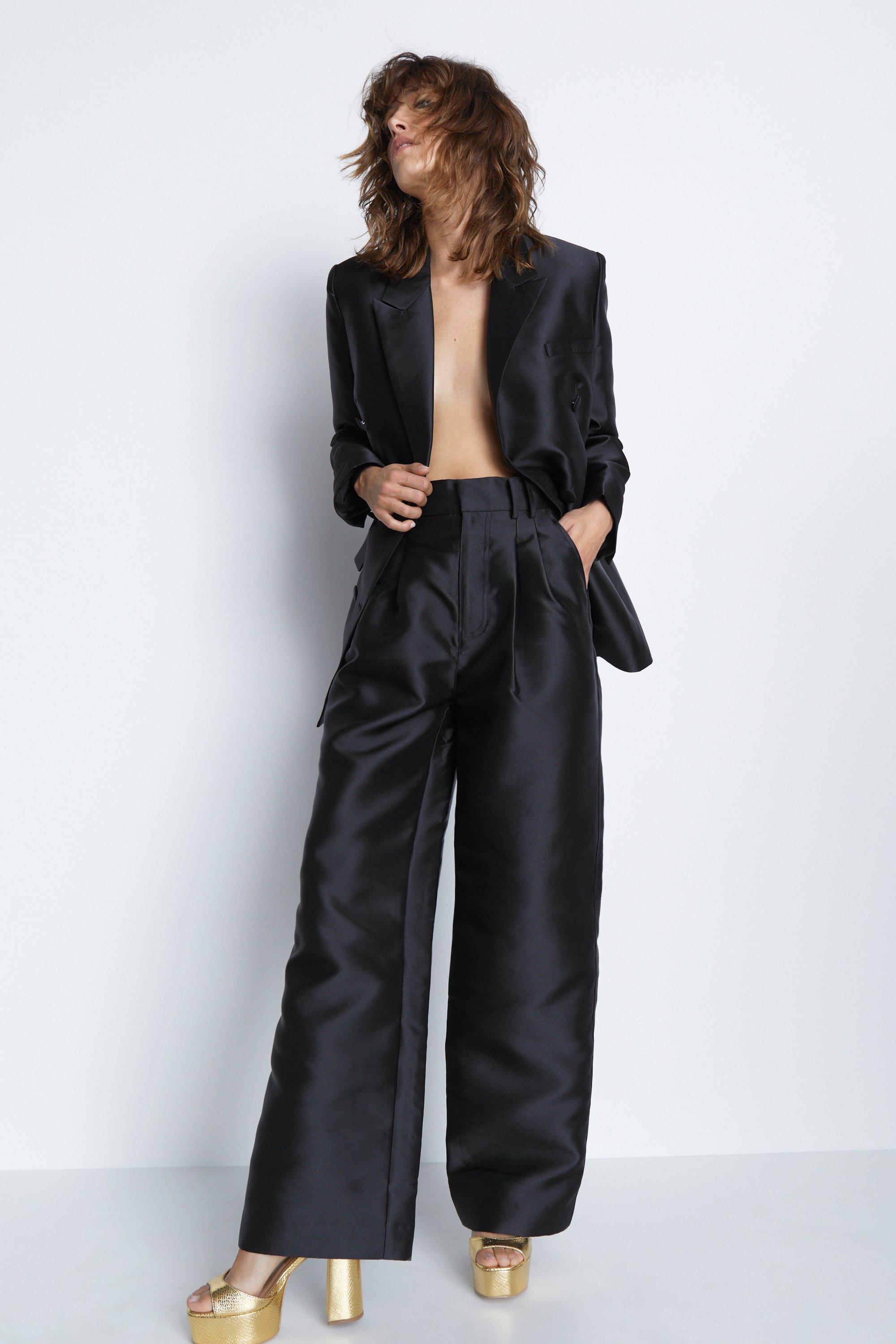 Trousers, Satin Twill High Waisted Wide Leg Trousers