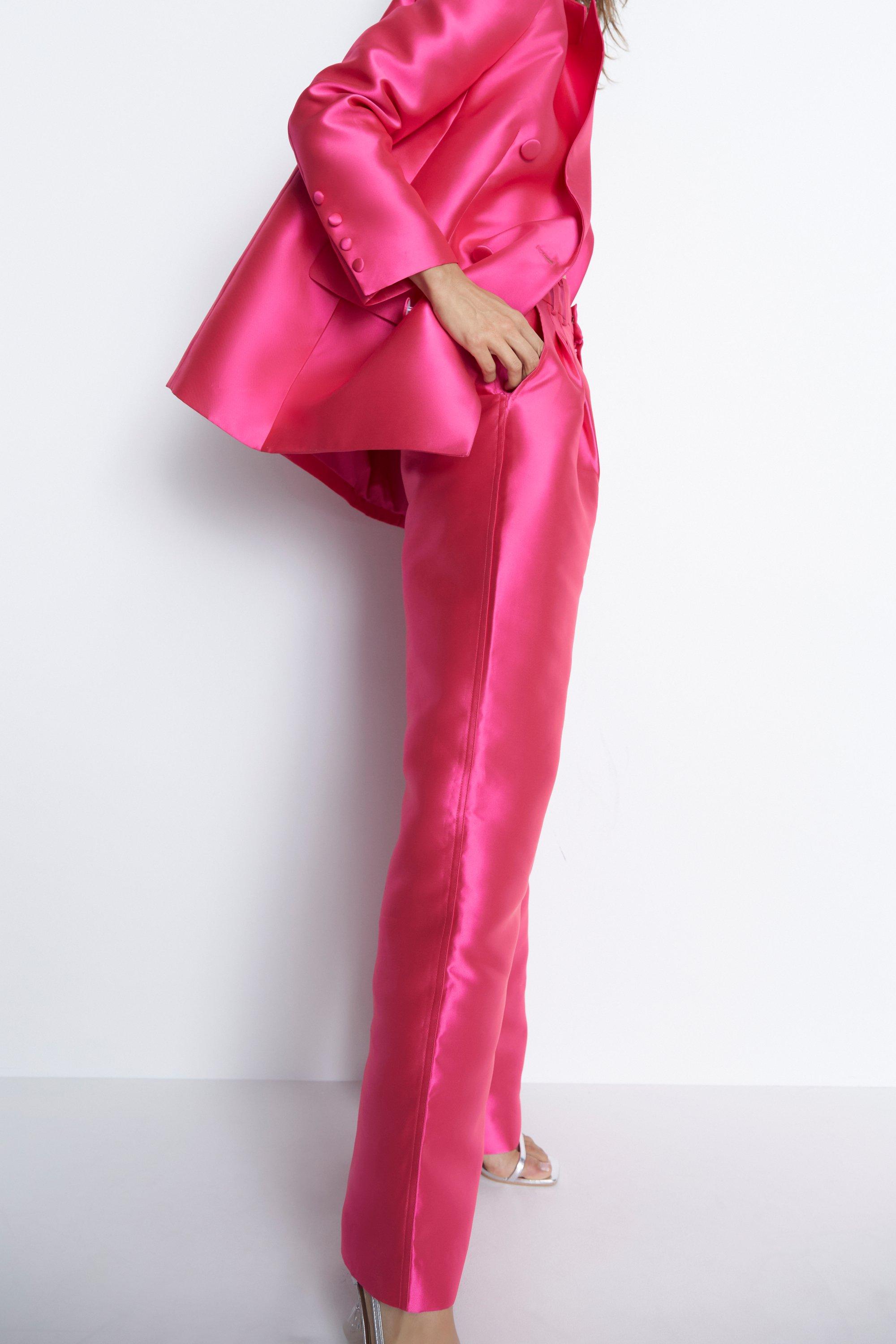 Womens Satin Twill High Waisted Wide Leg Trousers - pink