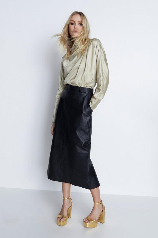 Warehouse Real Leather Midi Column Skirt 1
