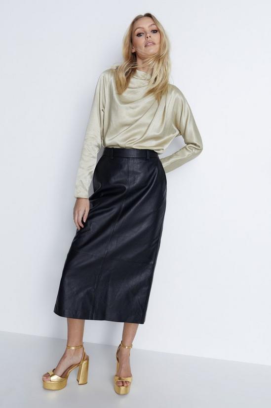 Warehouse Real Leather Midi Column Skirt 2