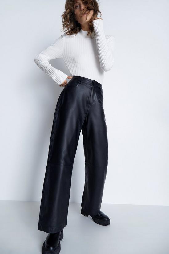 Warehouse Real Leather 5 Pocket Wide Leg Trouser 1