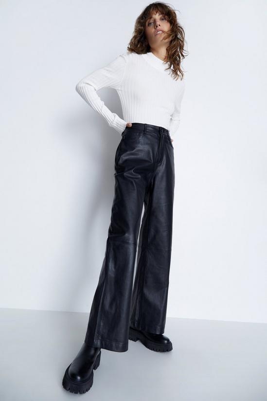 Warehouse Real Leather 5 Pocket Wide Leg Trouser 4