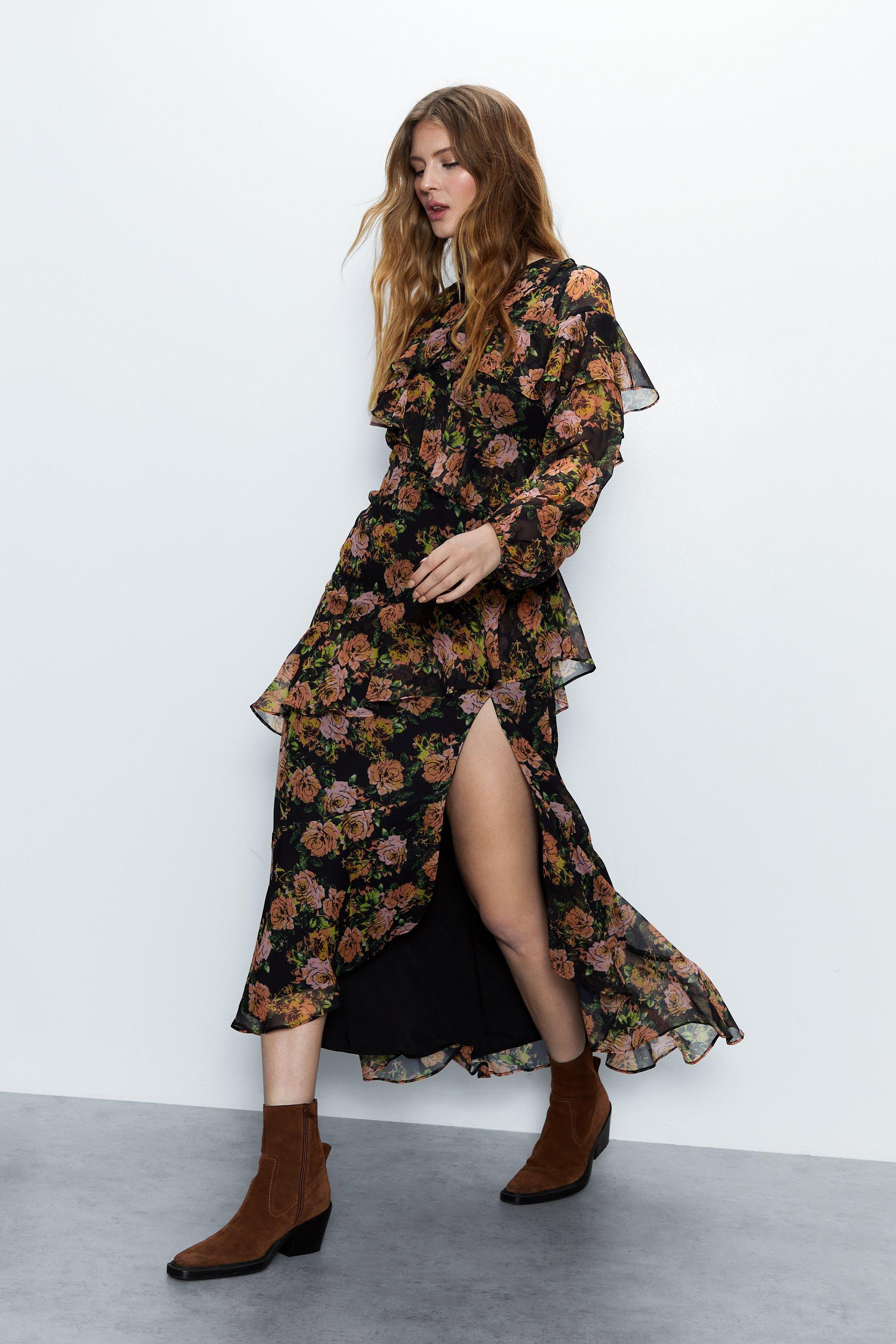 Warehouse floral best sale tiered maxi dress