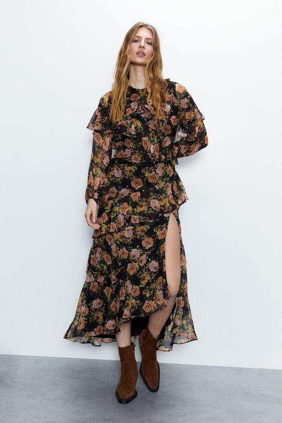 Warehouse Premium Floral Ruffle Detail Tiered Maxi Dress 3