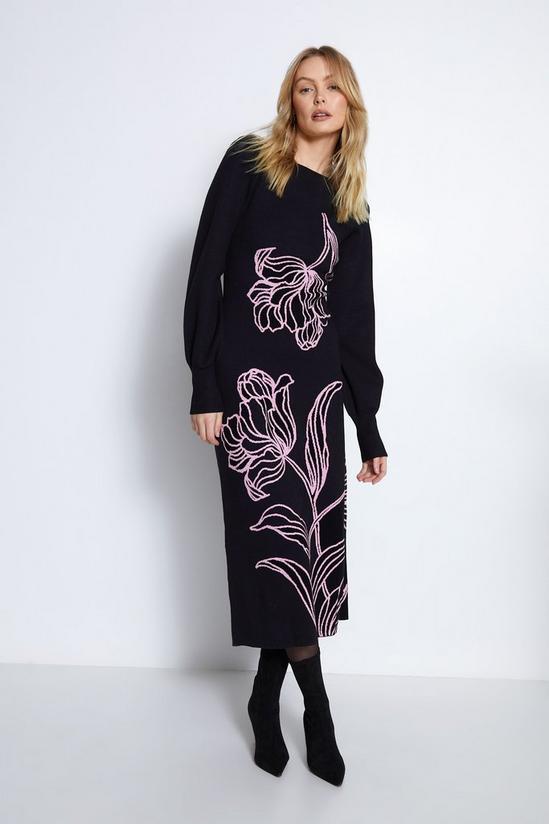 Warehouse Floral Placement Jacquard Knit Midi Dress 1