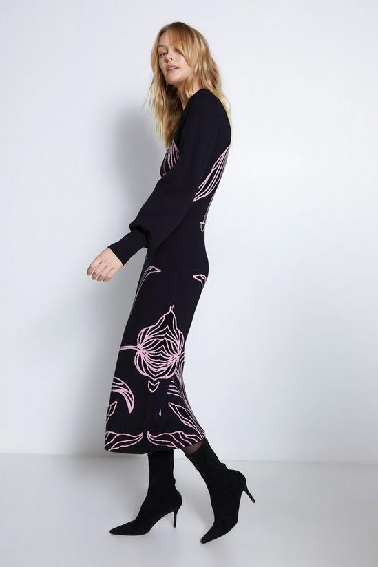 Warehouse Floral Placement Jacquard Knit Midi Dress 2