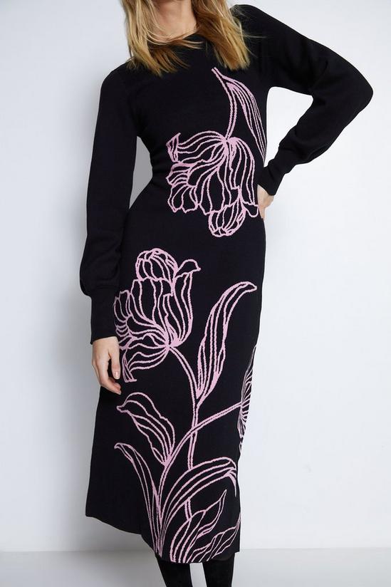 Warehouse Floral Placement Jacquard Knit Midi Dress 3