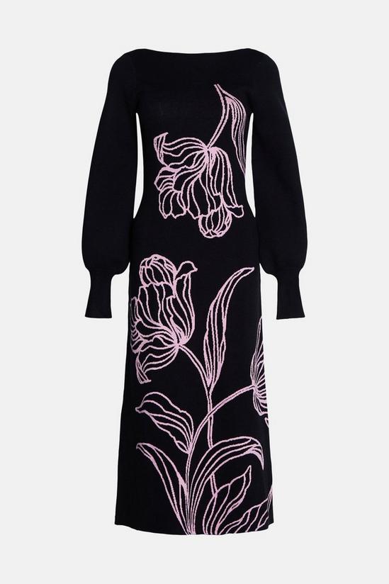 Warehouse Floral Placement Jacquard Knit Midi Dress 4