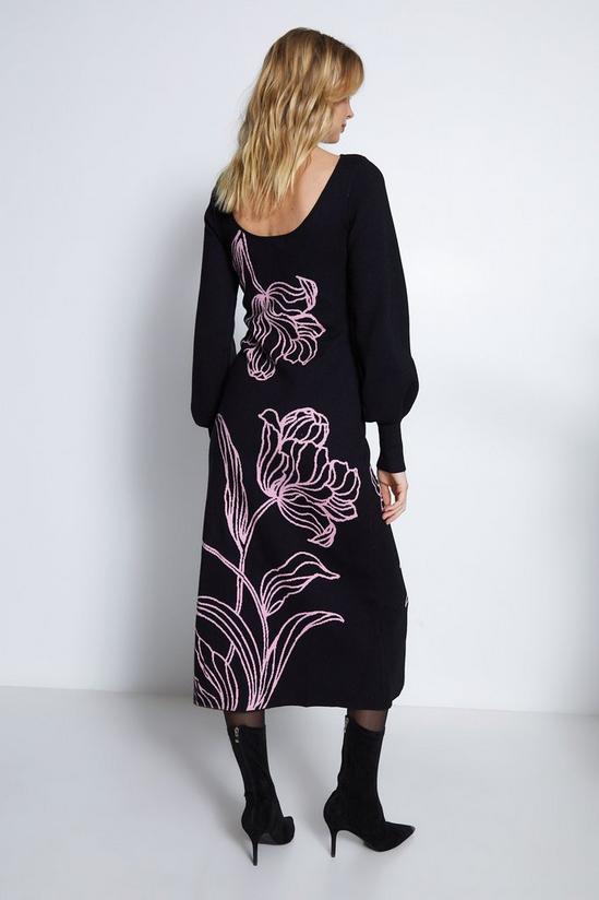 Warehouse Floral Placement Jacquard Knit Midi Dress 5