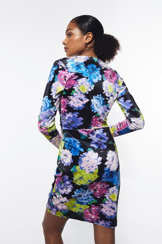 Warehouse Petite Floral Print Velvet Ruched Mini Dress 3
